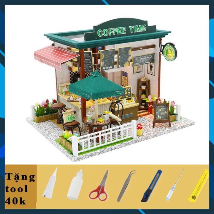 Mô hình nhà búp bê gỗ DIY Nhà búp bê Coffee Time - Tặng Tool và Mica Toy World