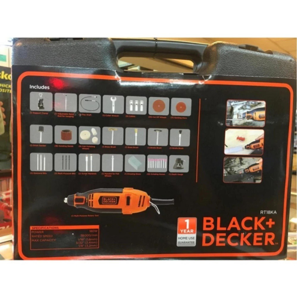 Máy chạm khắc đa năng 180W Black+Decker + KÈM SET VALI 114 chi tiết RT18K A-B1