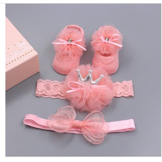 Set tất vớ hài + băng đô họa tiết xinh xắn đáng yêu cho bé sơ sinh