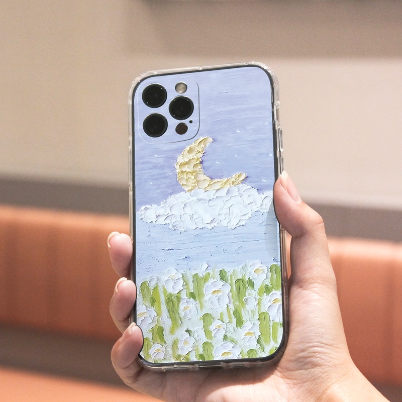 Ốp lưng iphone Ốp điện thoại SUNTAIHO TPU viền vuông hình mặt trăng sơn dầu cho iPhone 13 12 11 Pro Max X XS Max XR 8 7 6 6S Plus