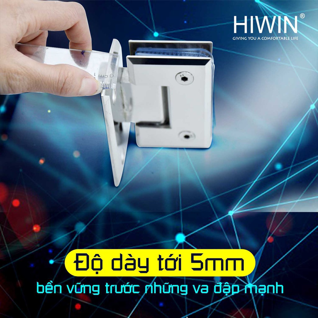 Bản lề phòng tắm kính 90 độ cạnh vát mặt gương inox 304 Hiwin HG-011 (dày 5 mm)