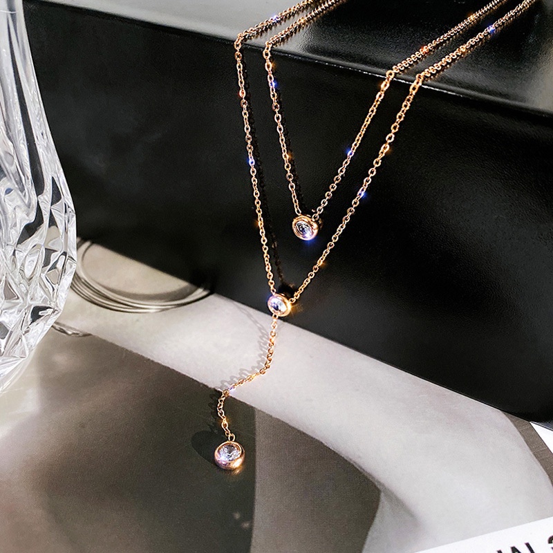 vòng cổ Hai Lớp Đính Đá Zircon Đơn Giản Thời Trang