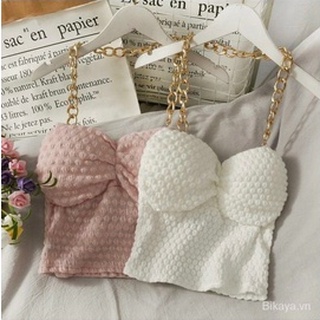 Áo xốp yếm dây xích nhúm ngực kiểu dáng croptop cực hot , chất thun xốp dày dặn ly