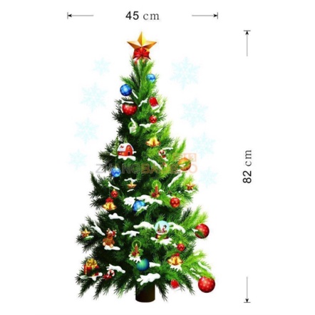 Decal dán tường trang trí Noel - Cây thông size lớn phối phụ kiện noel