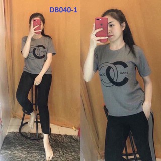 Set Đồ bộ thun Thái in logo, quần bó dài, tay ngắn - DB040