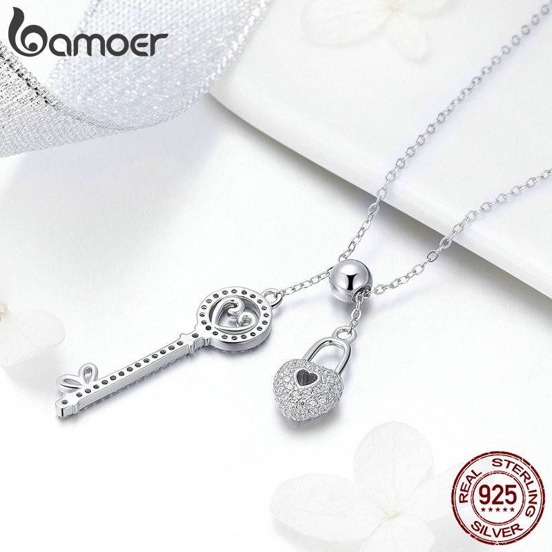 Vòng cổ Bamoer bạc 925 có mặt trang trí hình chìa khóa cho nữ