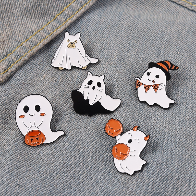 Set 5 ghim cài áo Qihe Jewelry hình quả bí ngô chủ đề Halloween dễ thương