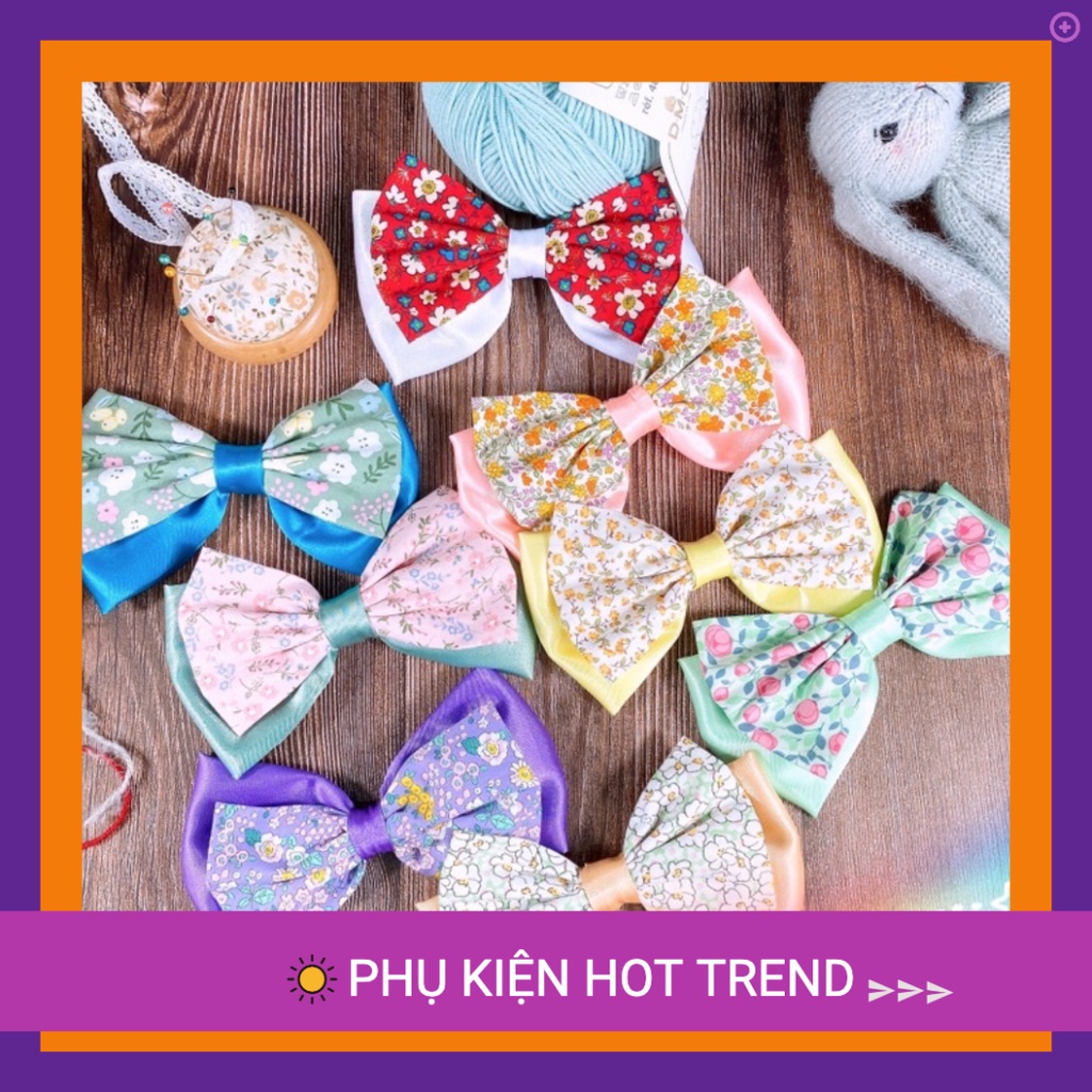 [SIÊU RẺ] Kẹp tóc nơ tiểu thư vintage satin hoa handmade cao cấp, phong cách hàn quốc