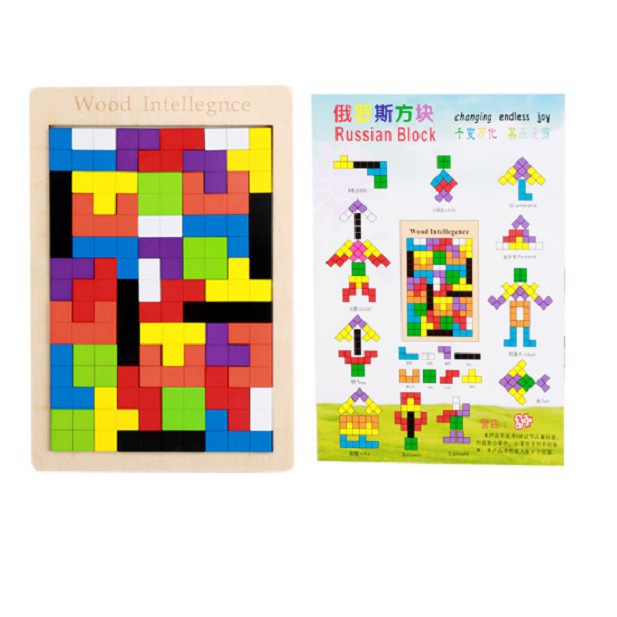 Đồ Chơi Gỗ Montessori - Bảng Xếp Hình Bằng Gỗ Tetris Cao Cấp