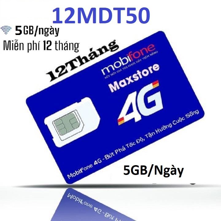 Sim Mobifone Data 4G sẵn gói 12MDT50 có 5gb/ngày Dùng trọn gói cả năm