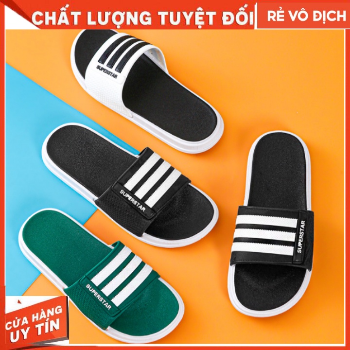 Dép Quai Ngang Nam Nữ Đúc Nhựa Dẻo Đi ÊM, Dép Đôi Siêu Bền Đẹp Êm Chân Họa Tiết Kẻ Sọc SuperStar ,Hàng Quảng Châu