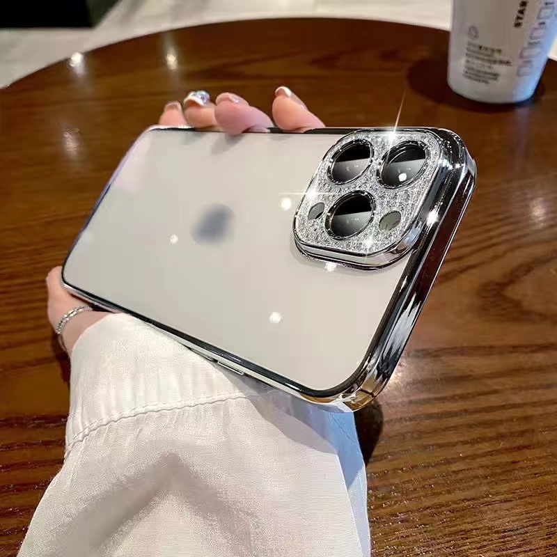 Ốp Điện Thoại Cạnh Mềm Mạ Điện Có Màng Bảo Vệ Lens Cho IPhone 13 12 11 Pro Max XS Max XR X 8 7 Plus
