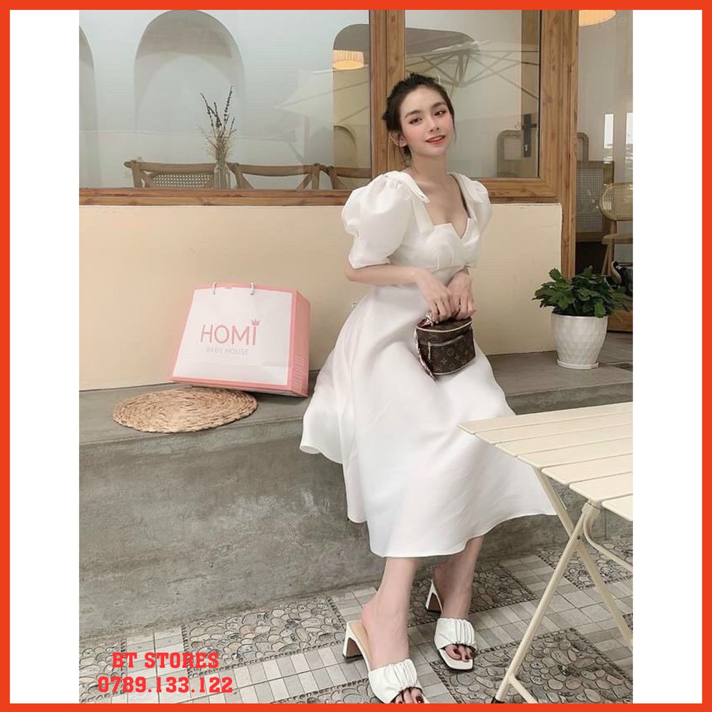Đầm trắng dự tiệc sang trọng xẻ ngực nhẹ nhàng chất VẢI COTTON thoáng mát Jolie