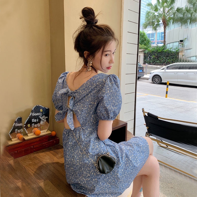 Đầm Chữ A Cổ Vuông Tay Phồng Họa Tiết Hoa Thời Trang Hàn Quốc Dành Cho Nữ 2022