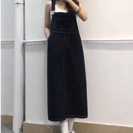 Váy yếm jean phong cách, váy yếm jean hai màu đen xanh_y2