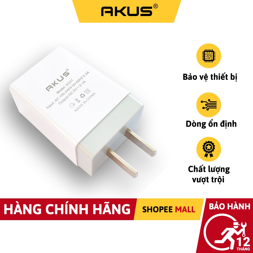 CỦ SẠC AKUS 2.4A - S39 Hàng chính hãng - Bảo hành 12 tháng - Akus