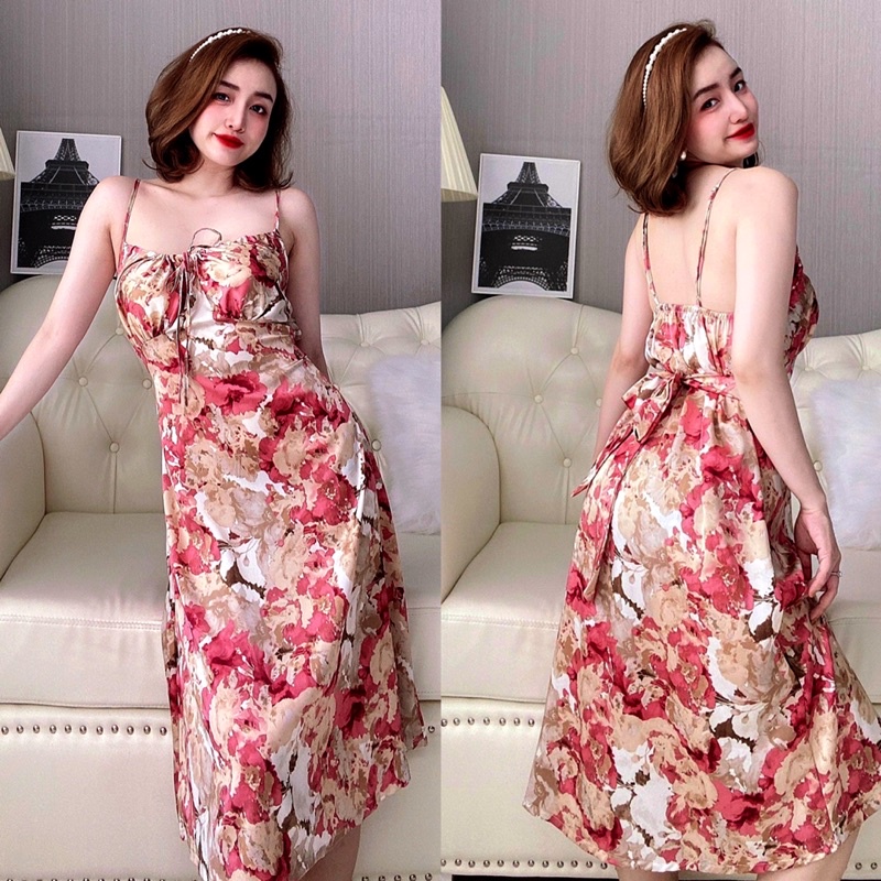 Đầm ngủ sexy mặc nhà LỤA LATIN rút nơ 2 dây cực sang và quyên rũ