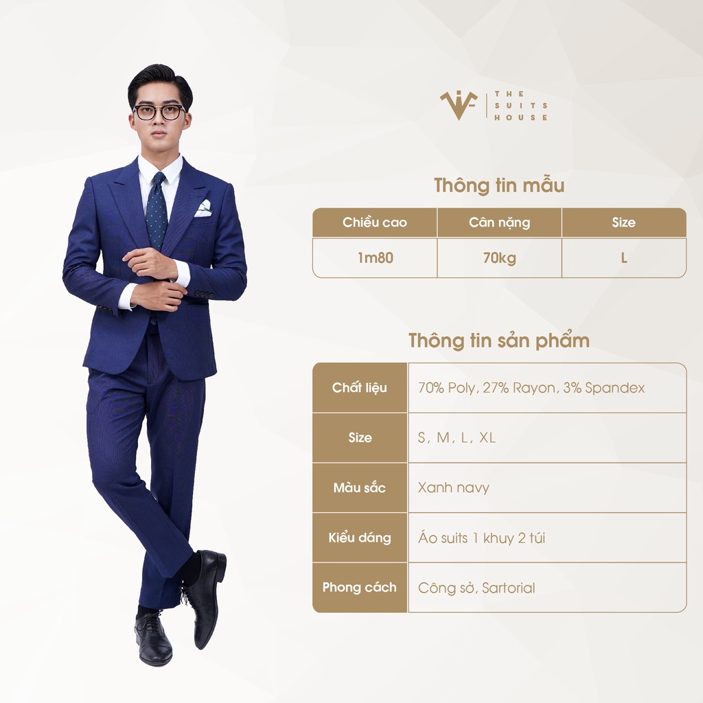 Bộ vest nam xanh navy vân chấm, suits sartorial, chuẩn form The Suits House