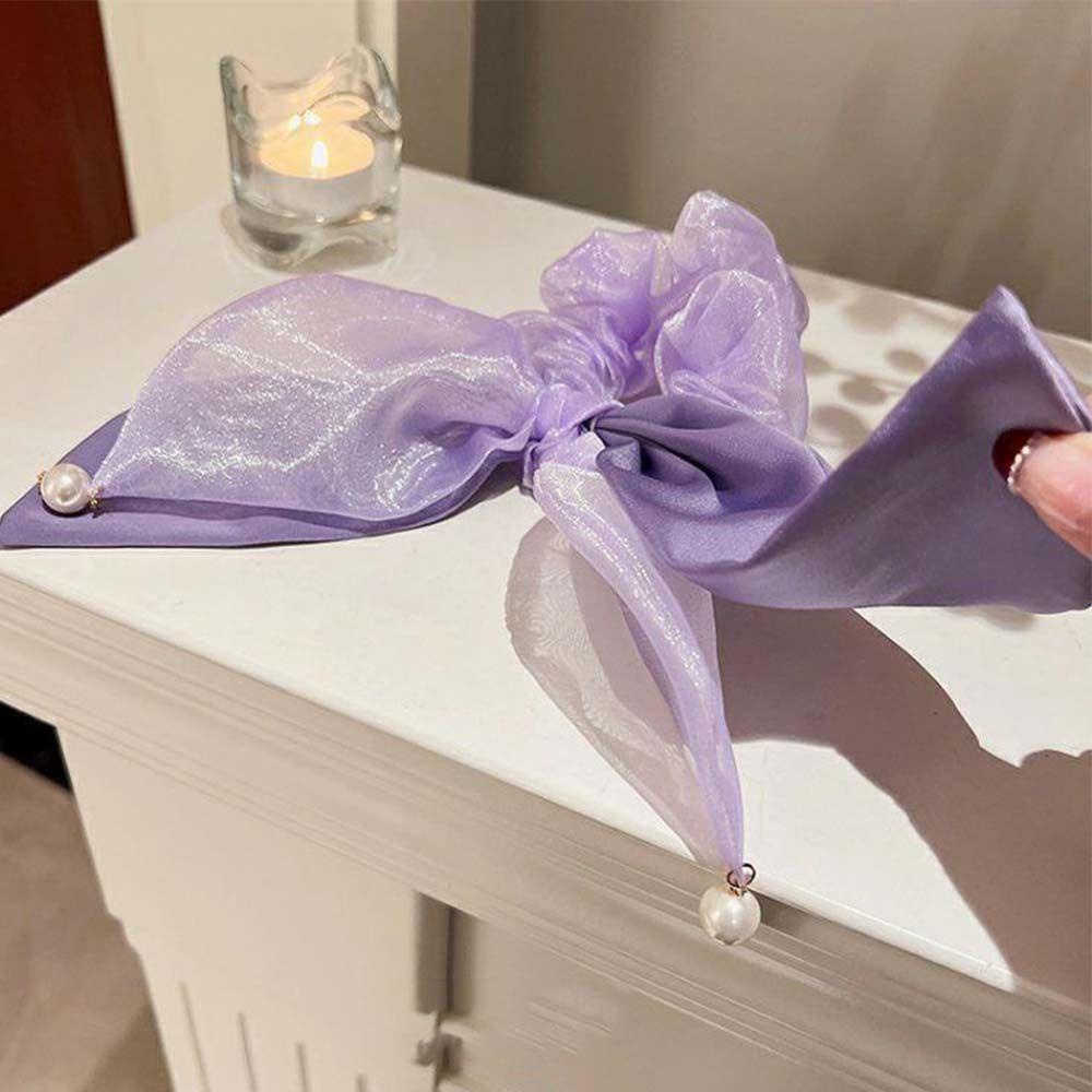 NICKOLAS Dây Cột Tóc Co Giãn Đính Nơ Màu Tím Phong Cách Vintage Cho Nữ