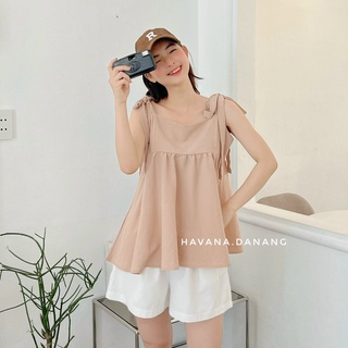 Set áo babydoll trơn buộc dây kèm quần short trắng, set babydoll xốp AE156