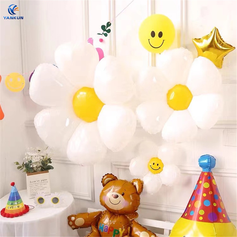 Bong Bóng Nhôm Hình Hoa Cúc Mặt Cười/Hoa Cúc Mặt Cười Dùng Trang Trí Tiệc Sinh Nhật Mới