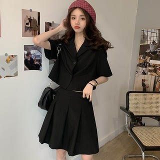 Set Áo Thun Ngắn Tay + Chân Váy Lưng Cao Xẻ Tà Thời Trang Hàn Quốc Cho Nữ