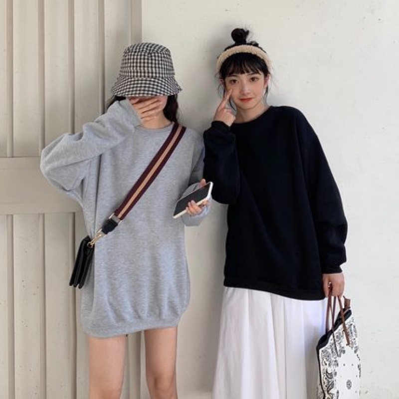 Áo Sweater Tay Dài Màu Trơn Phong Cách Hàn Quốc
