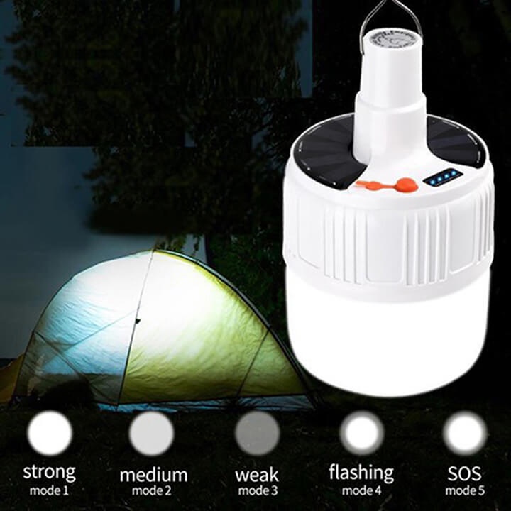 Bóng đèn Led sạc tích điện năng lượng mặt trời 100W, 5 chế độ sáng, chống nước IP65, có điều khiển từ xa và cap sạc điện