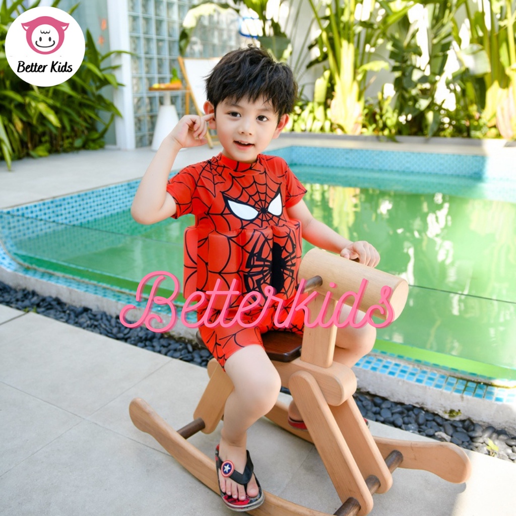 Đồ Bơi Người Nhện Cho Bé Kèm Mũ Và Phao Trợ Nổi