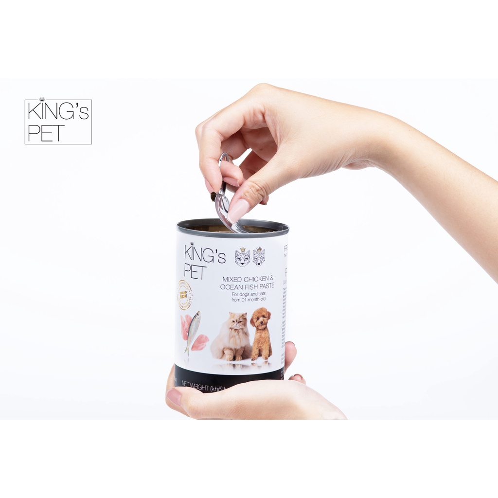 Súp Cá Sốt Bò King’s Pet Lon 380g - Thức Ăn Cho Chó Mèo Từ 01 Tháng Tuổi