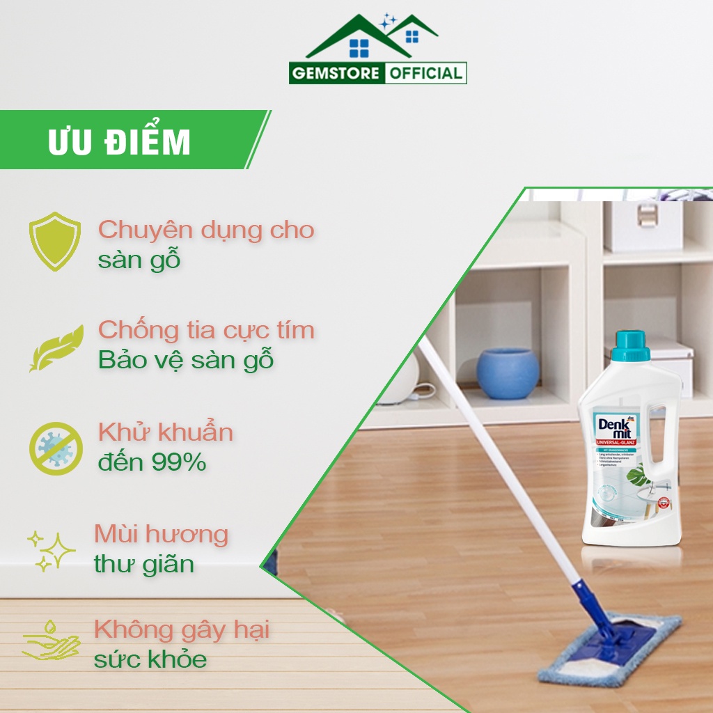 Nước lau sàn đa năng Denkmit Bodenreiniger Universal Glanz 1L nhập khẩu Đức