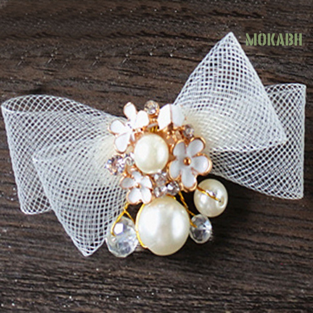 Kẹp Tóc Hình Nơ Đính Ngọc Trai Nhân Tạo Cho Cô Dâu