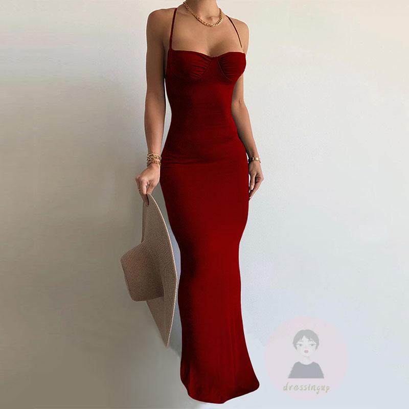 Đầm Dài Không Tay Dây Chéo Màu Sắc Thời Trang Dành Cho Nữ