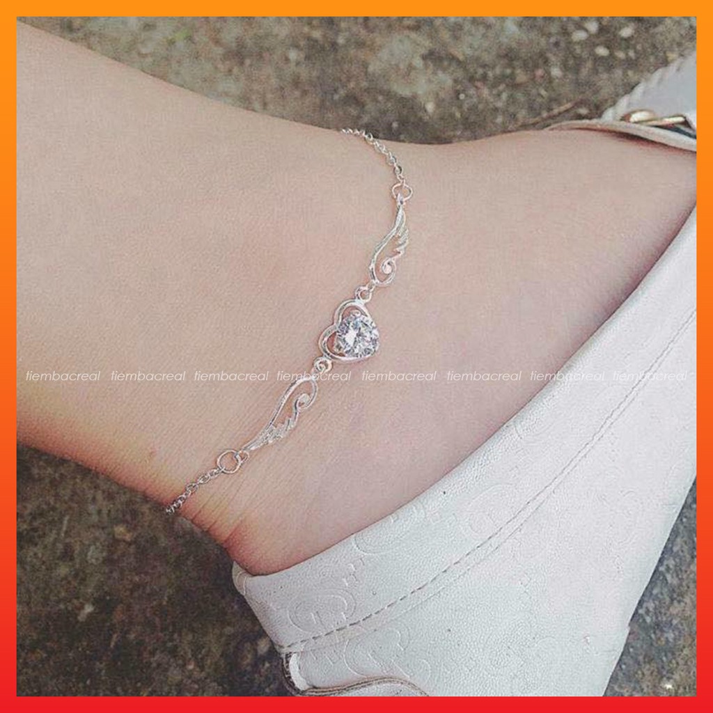 Lắc chân bạc ta hình cánh thiên thần, lắc chân thiên thần đủ màu đá | BigBuy360 - bigbuy360.vn