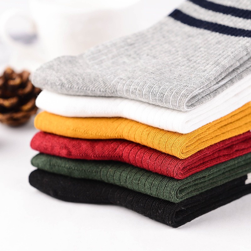 Vớ cổ cao nam nữ tất dài hai sọc gân cotton thời trang đẹp kháng khuẩn khử mùi thấm hút mồ hôi tốt MONEY VC018