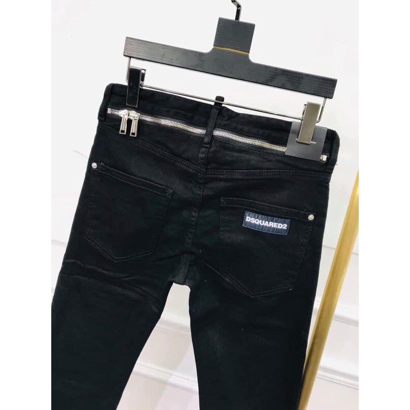 Quần jean bò nam đen trơn DSQ2 phối khoá zip sau viền cạp dáng slim fit chất vải dày dặn bền đẹp QJ157P