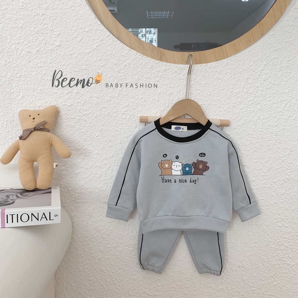 Set bộ đồ nỉ mùa đông Beemo in hình gấu dễ thương 3 màu cho bé trai, bé gái từ 1 đến 6 tuổi- 21B181