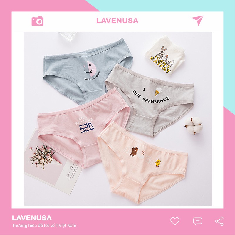 Quần lót nữ cotton cao cấp co giãn kháng khuẩn in hình đáng yêu dễ thương QL38