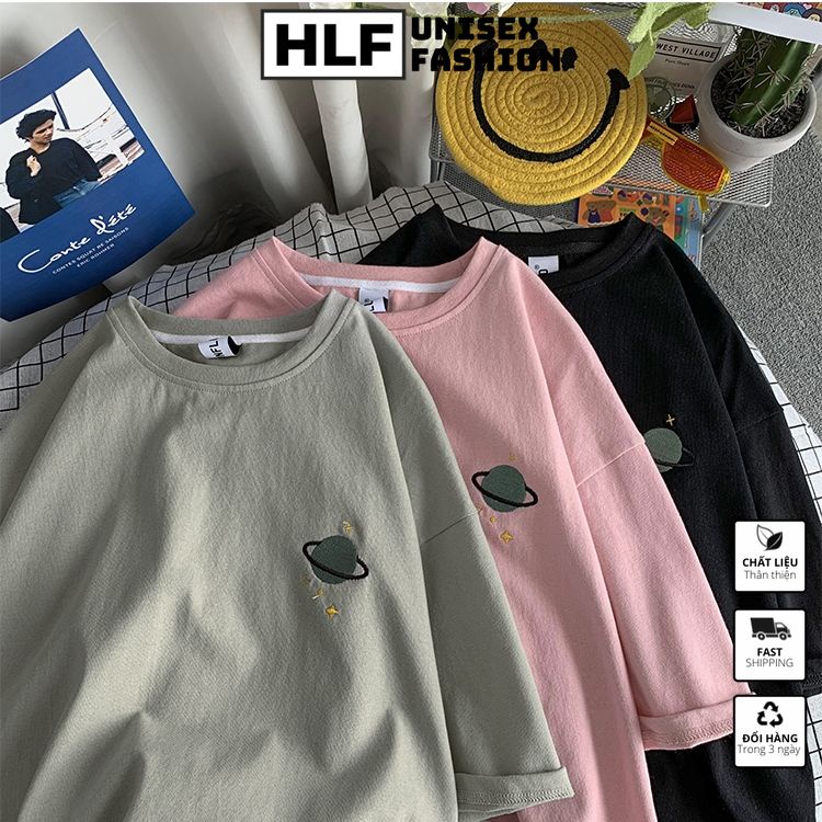 Áo phông nữ form rộng 5 màu Thêu hình sao hoả, áo thun nữ tay lỡ HLFashion