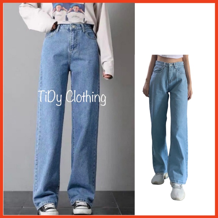 Quần Jean Nữ lưng cao ống rộng suông đứng - Quần bò ống suông phong cách Ulzzang form đẹp.