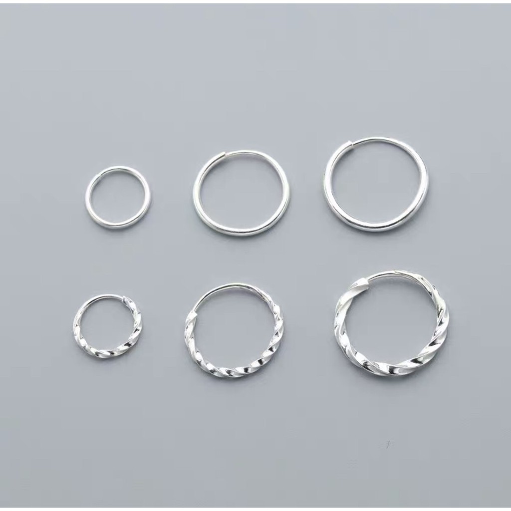 Khuyên tai bạc nữ TLEE tròn trơn bạc chốt cài cá tính TleeJewelry B0284