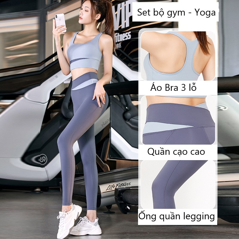 Bộ tập gym yoga nữ quần dài legging cạp cao áo bra thể thao vải thun lạnh cao cấp, đồ tập gym yoga nữ big size SET09