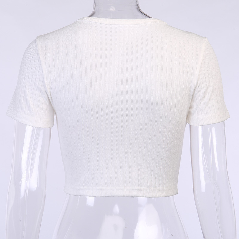 Áo croptop dệt kim tay ngắn phối nút nhiều màu dáng ôm phong cách thường ngày thời trang cho nữ