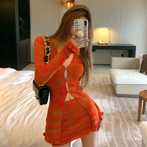 QKOOLE  Set chân váy và áo khoác cardigan thời trang quyến rũ cho nữ có bán lẻ