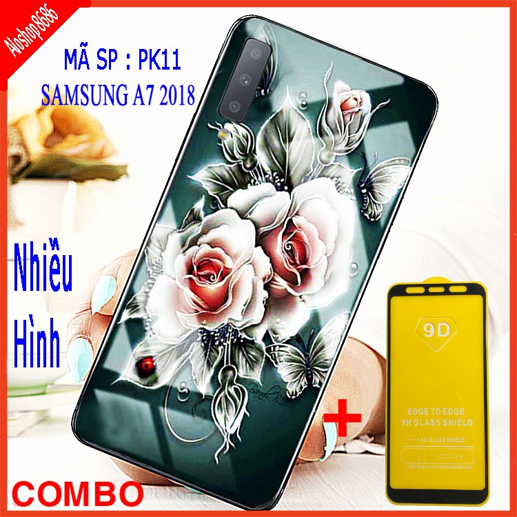 COMBO ỐP LƯNG SAMSUNG A7 2018 (ốp lưng kính 3D + tặng kèm cường lực 9D)