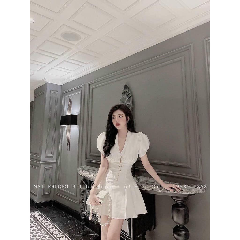 [Mã SKAMA06 giảm 8% tối đa 50K đơn 250K] Váy cổ V nhỏ đuôi xếp ly mẫu mới (kèm ảnh thật,video)