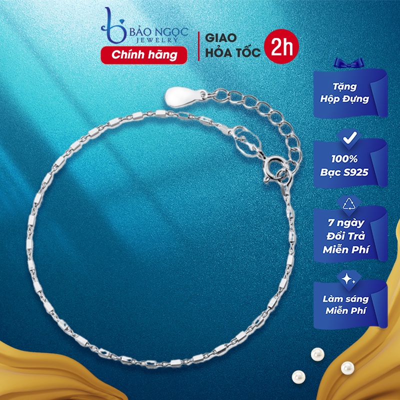Vòng tay bạc nữ trơn hạt hình vuông nhỏ xinh xắn L2616 - Bảo Ngọc Jewelry