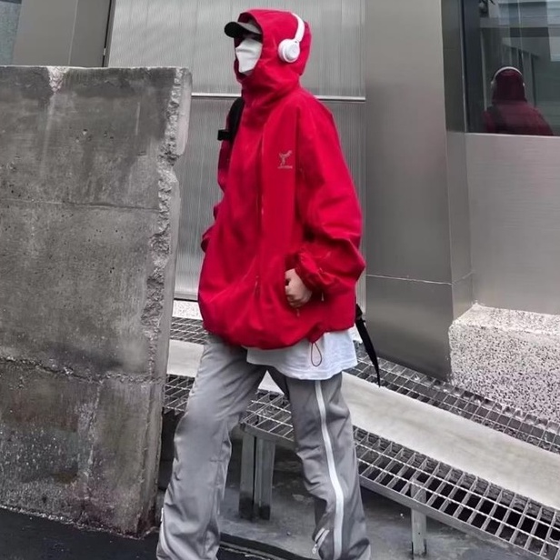 Áo Khoác Hoodie Dáng Rộng Chống Gió Nước Kiểu Mỹ Cá Tính Cho Nam Áo Khoác Nam Hán Quốc Có Mũ Trùm Đầu