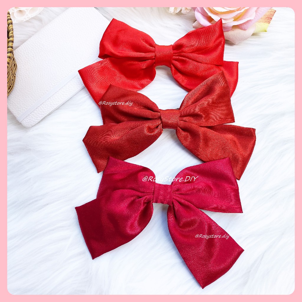 [Ảnh thật] KẸP NƠ TIỂU THƯ LỤA SATIN TÔNG HỒNG SANG TRỌNG- KẸP TÓC HÀN QUỐC PHỤ KIỆN NỮ GIÁ RẺ ĐẸP