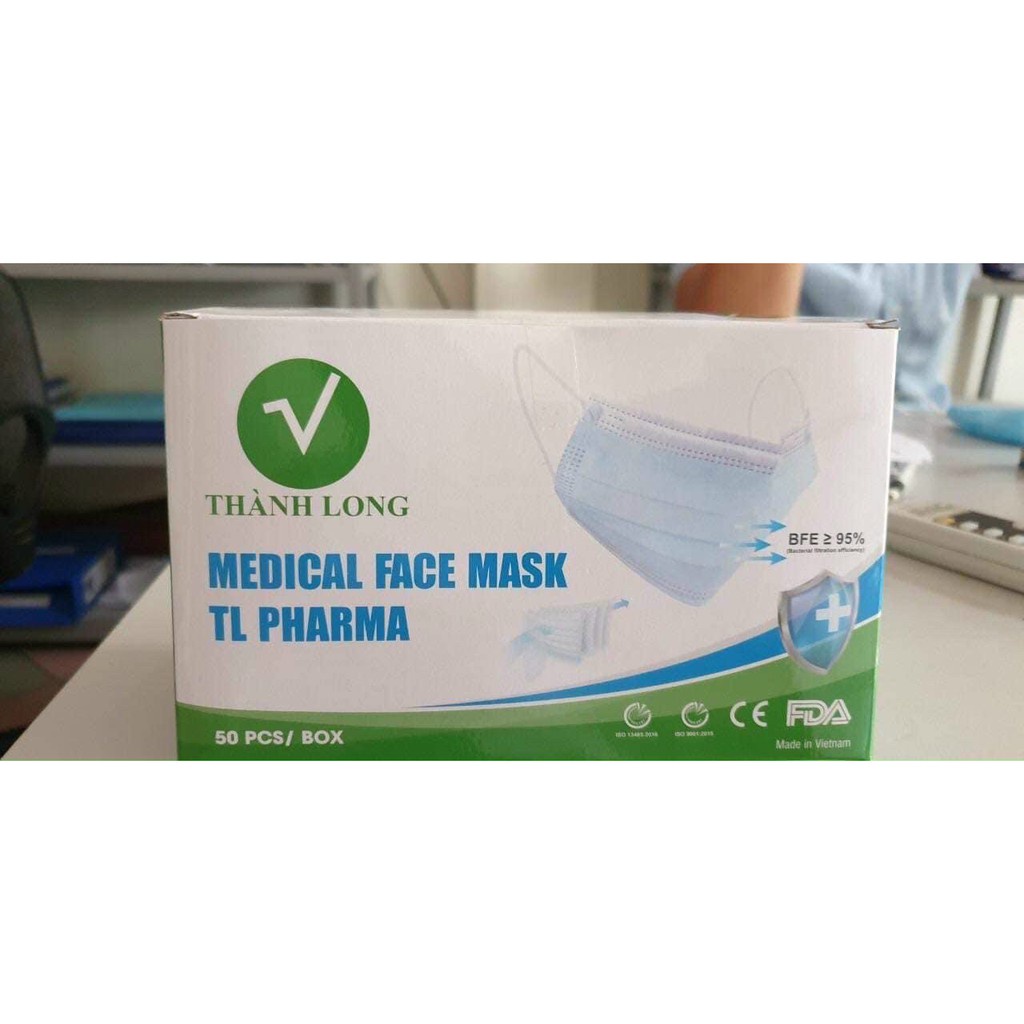 KHẨU TRANG Y TẾ KHÁNG KHUẨN 4 LỚP THÀNH LONG PHARMA - HỘP 50C FREE SHIP